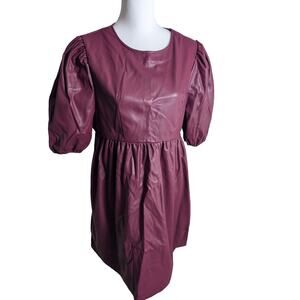 Nasty Gal Faux Leather Puffed Sleeve Baby Doll Dress Plum Purple‎ Size 8